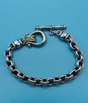 Scott Kay 18K Yellow Gold & Sterling Silver Rolo Toggle Bracelet SK 6.5-6.75"